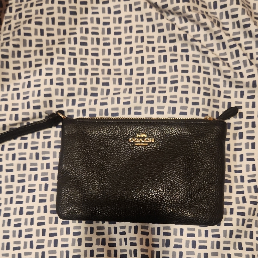 Coach Pebbled Black Leather Wristlet